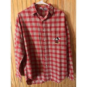 Disney Store Vintage Flannel Button Down Shirt‎ Men's Medium Embroidered Mickey